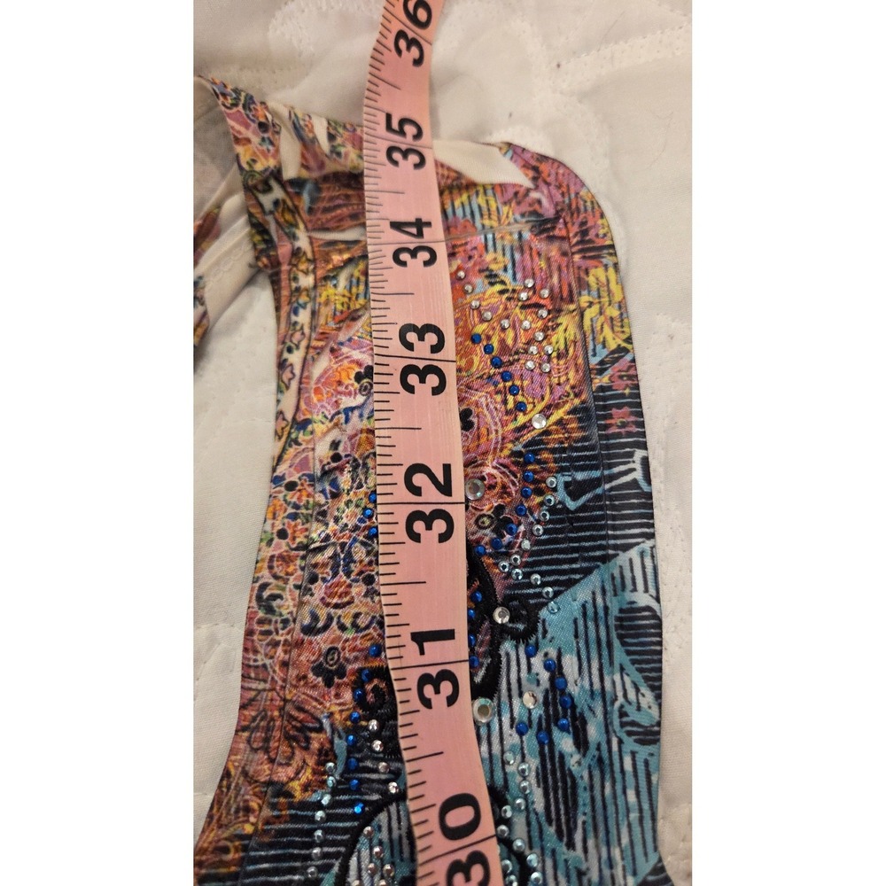 One World Paisley Rhinestone V-Neck  Dress‎ Blue Medium Boho Hippie Festival - Picture 8 of 10